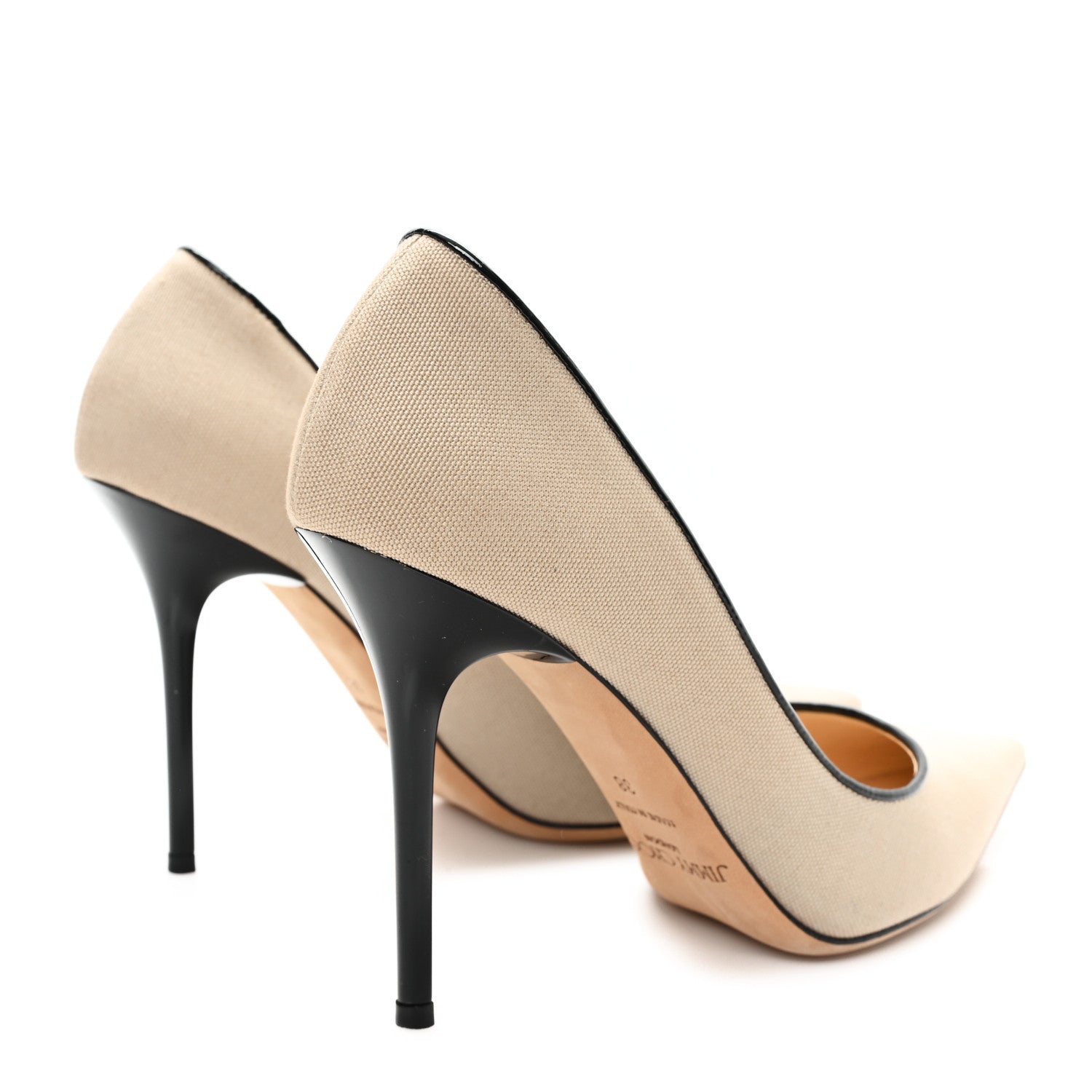 Jimmy Choo Canvas Patent Abel Pump 38 Natural Black 5 of 9