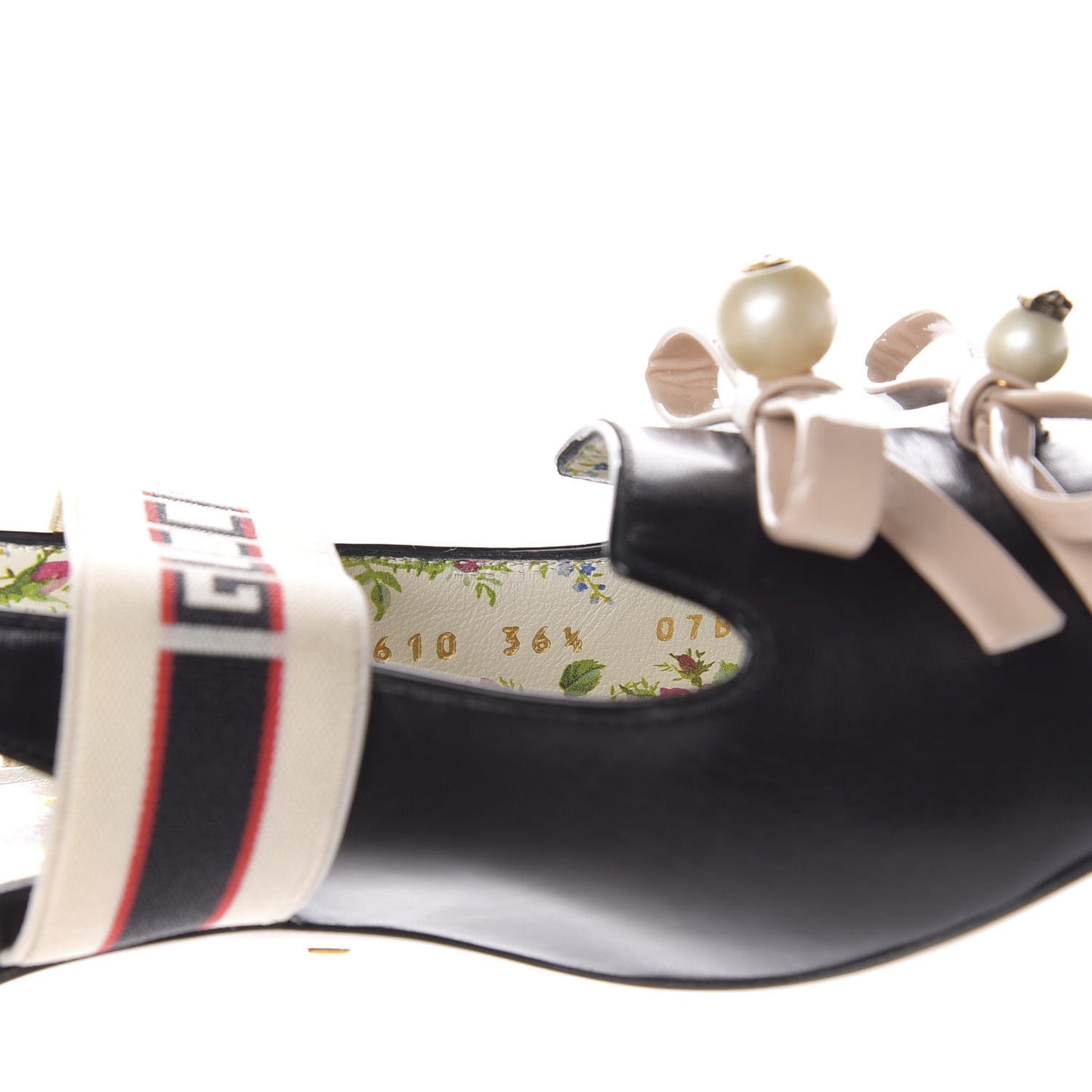 Malaga Kid Bow Ace Stripe Mid Heel Slingback Pumps 36.5 Black