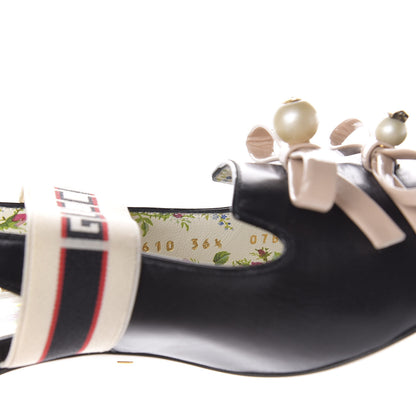 Gucci Malaga Kid Bow Ace Stripe Mid Heel Slingback Pumps 36.5 Black 9 of 10