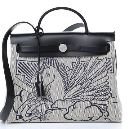 Hermes Vache Hunter Toile Pegase Pop Herbag Zip Retourne 31 PM Bleu Indigo 9 of 12