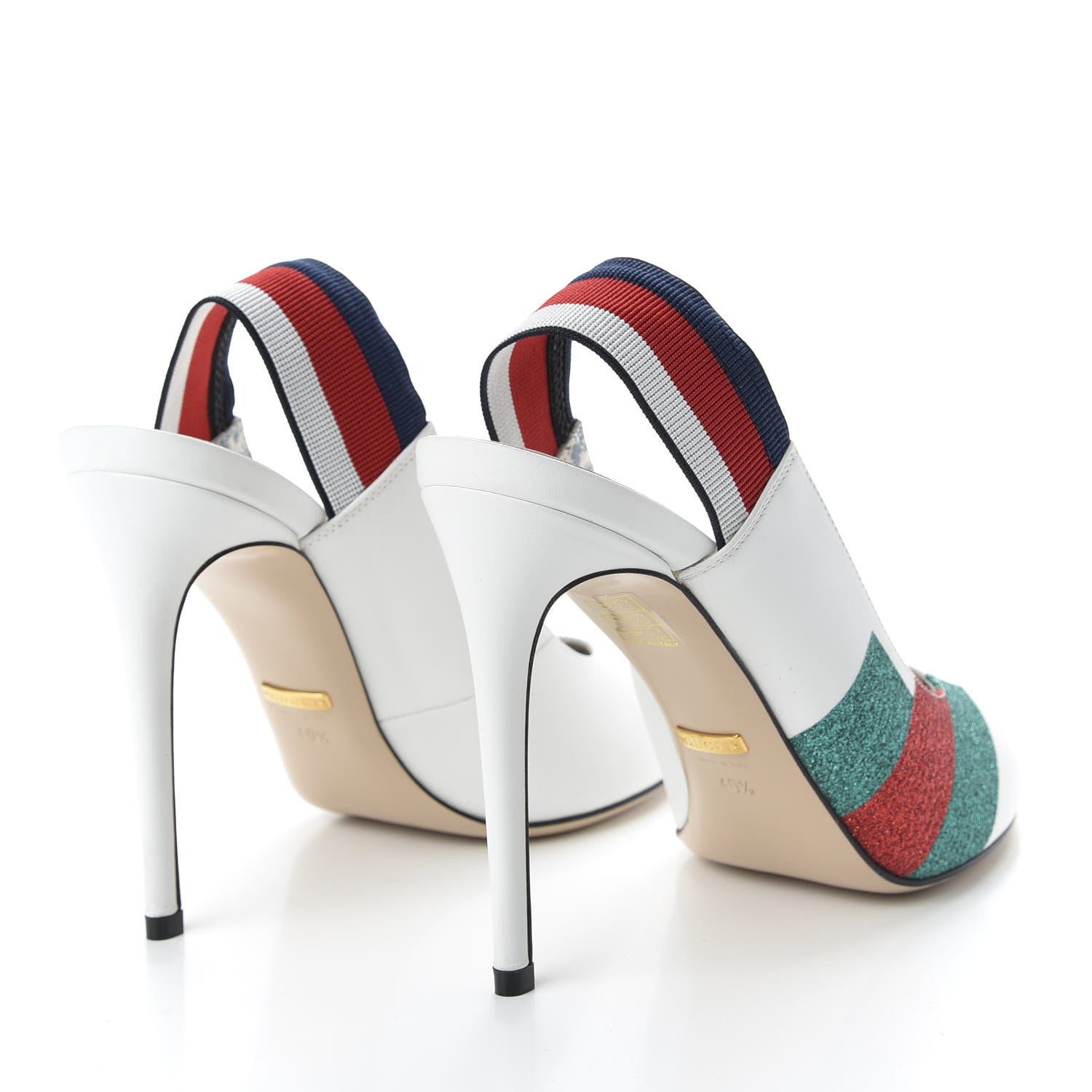 Gucci Calfskin Glitter Web High Heel Slingback Pumps 40.5 White 4 of 10