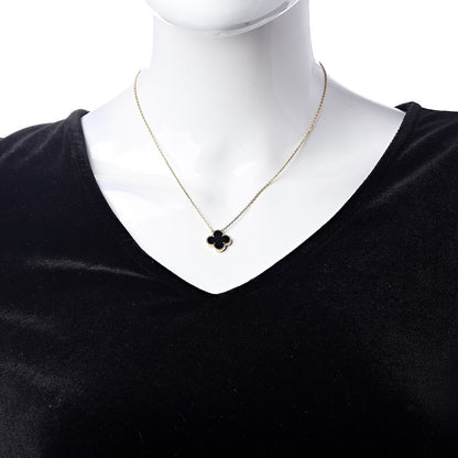 Van Cleef & Arpels 18K Yellow Gold Black Onyx Vintage Alhambra Pendant Necklace 2 of 7