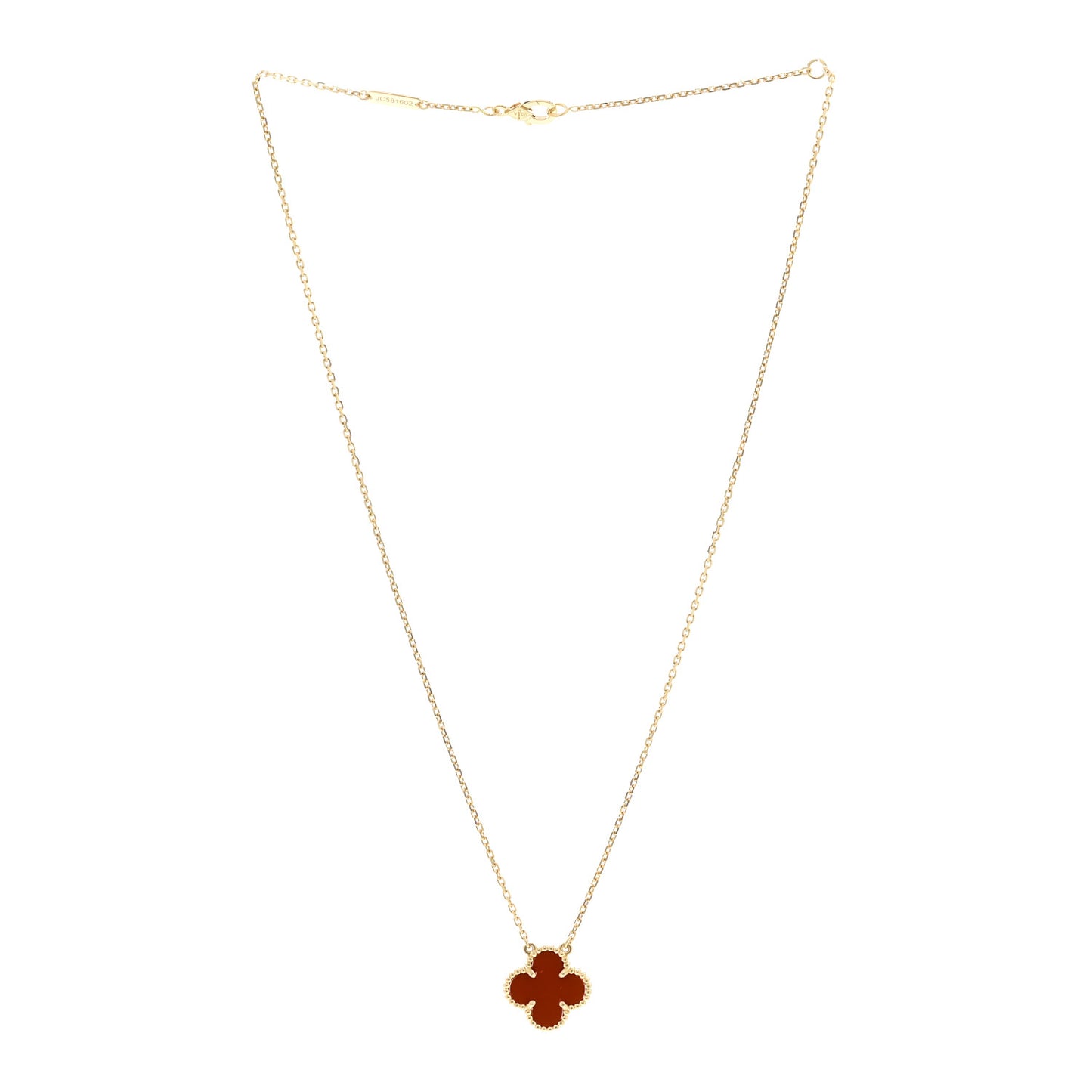 18K Yellow Gold Carnelian Vintage Alhambra Pendant Necklace