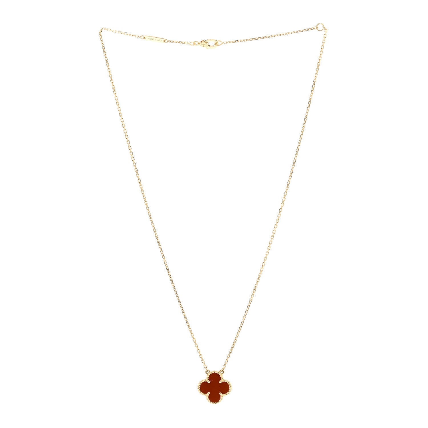 Van Cleef & Arpels 18K Yellow Gold Carnelian Vintage Alhambra Pendant Necklace 3 of 6