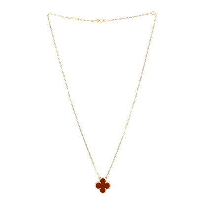 Van Cleef & Arpels 18K Yellow Gold Carnelian Vintage Alhambra Pendant Necklace 3 of 6