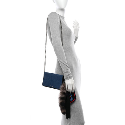 Miu Miu MIU MIU Denim Raccoon Fur Charm Crossbody Blue 2 of 11