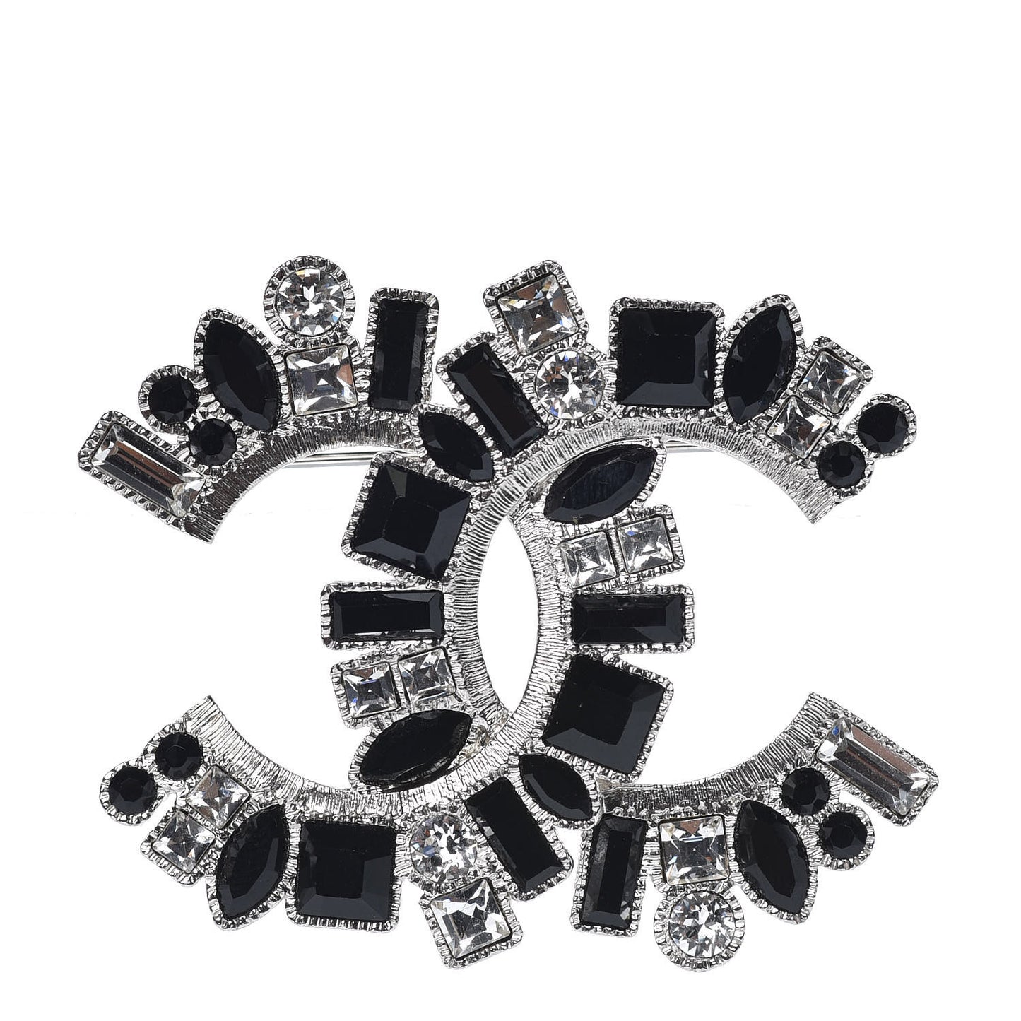 Baguette Crystal CC Brooch Silver Black