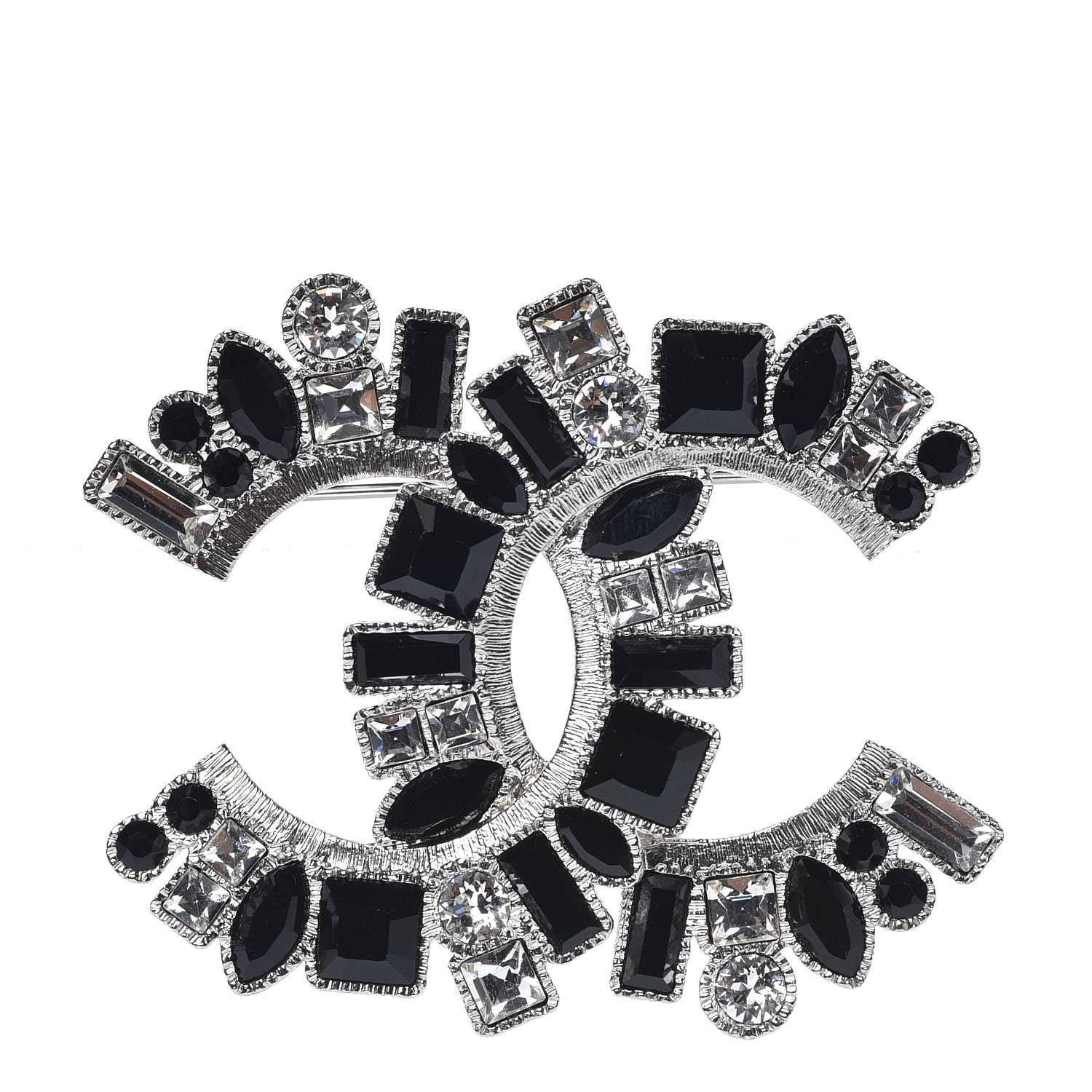 Chanel Baguette Crystal CC Brooch Silver Black 1 of 5