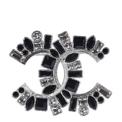 Chanel Baguette Crystal CC Brooch Silver Black 1 of 5