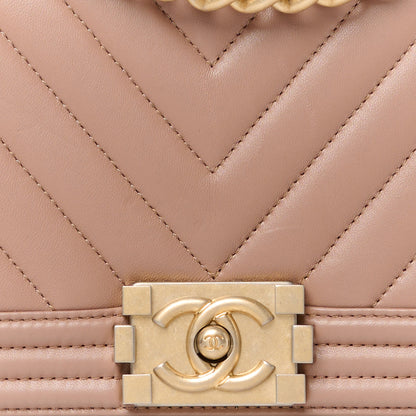 Chanel Lambskin Chevron Quilted Medium Boy Flap Dark Beige 8 of 11