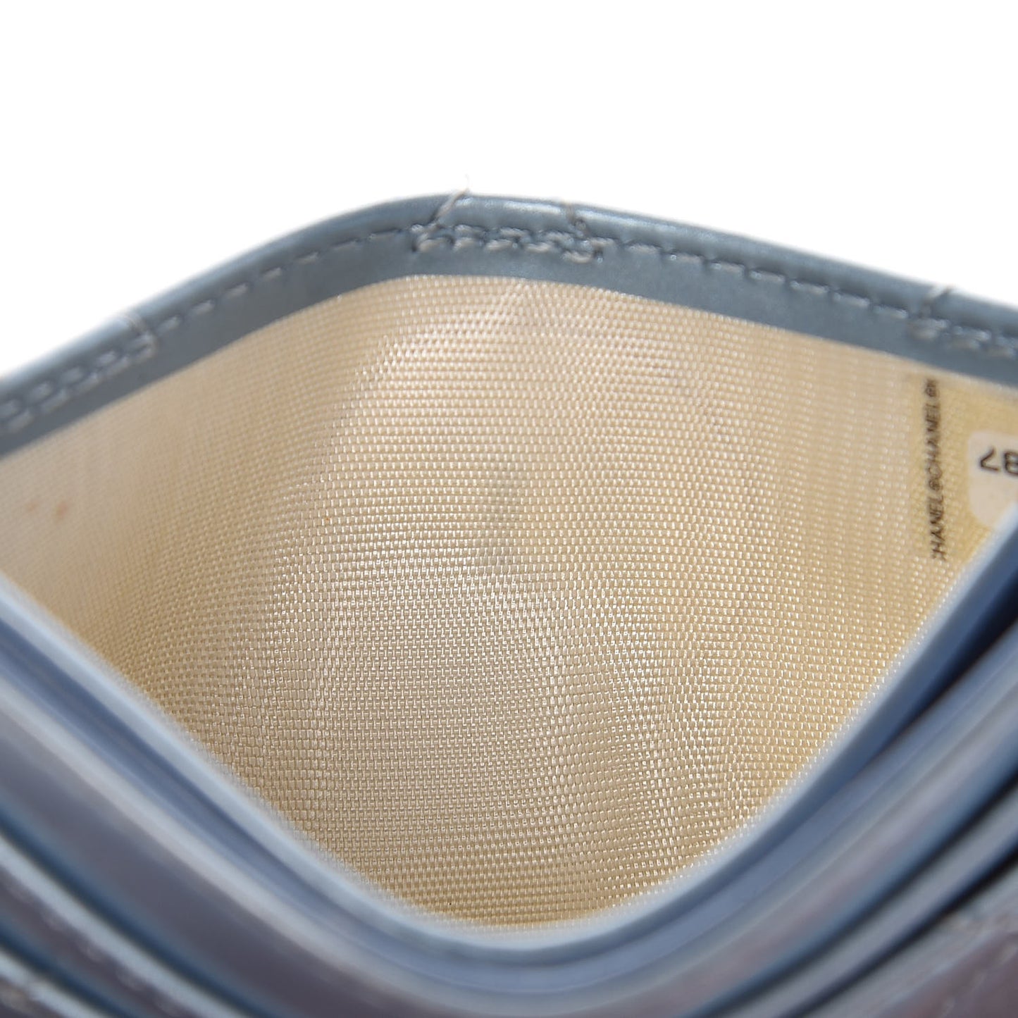 Patent Calfskin Quilted Card Holder Light Blue