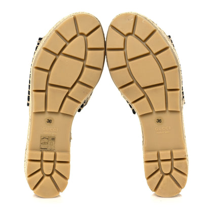 Gucci Monogram Matelasse Diagonal GG Marmont Platform Espadrille Slide Sandals 36 Beige Ebony Black 6 of 9