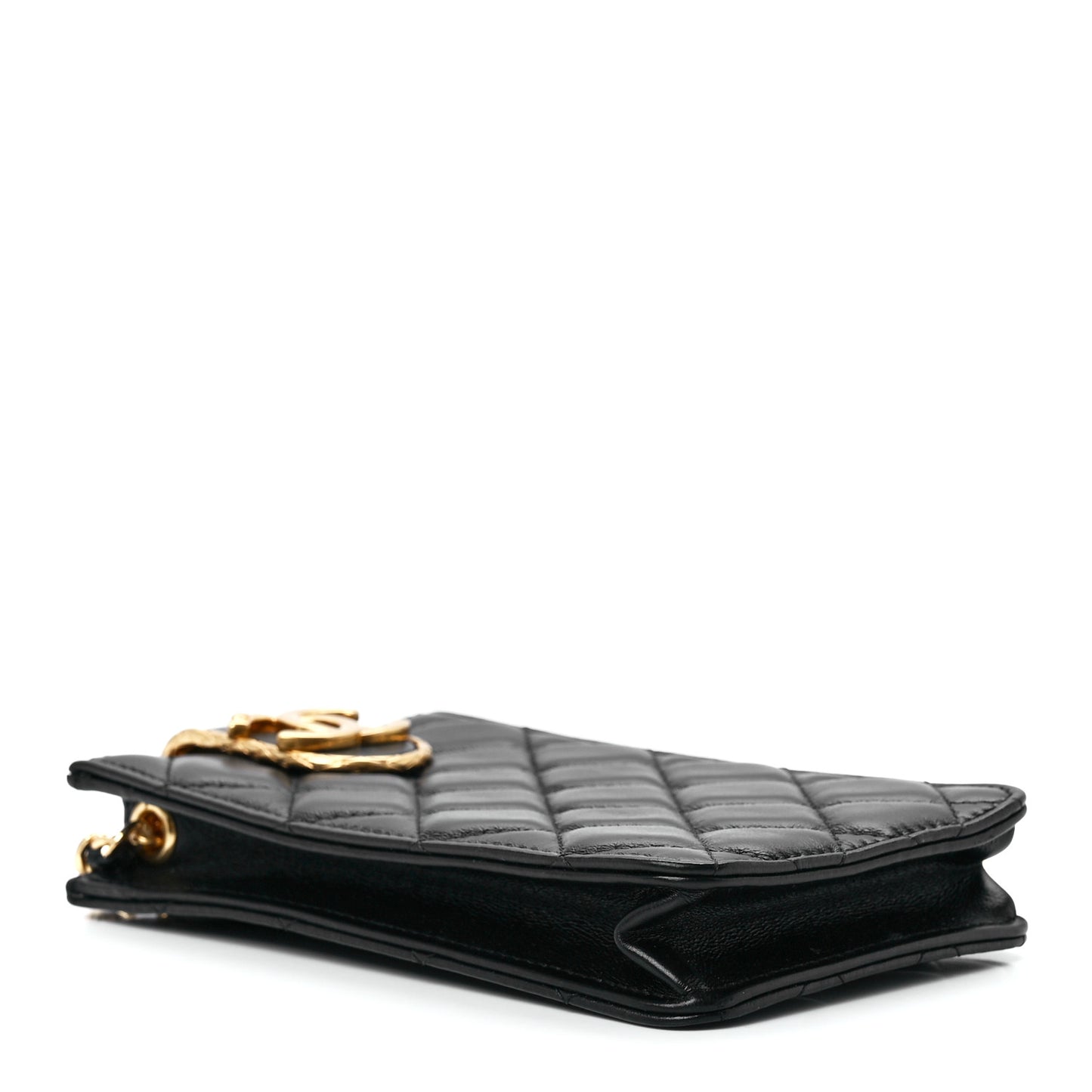 Lambskin Quilted Phone Holder With Chain Black
