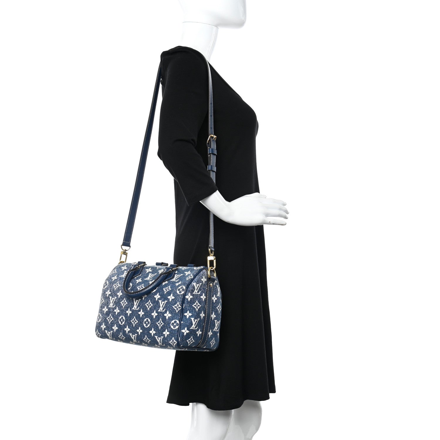 Louis Vuitton Monogram Jacquard Denim Speedy Bandouliere 25 Bleu 2 of 9