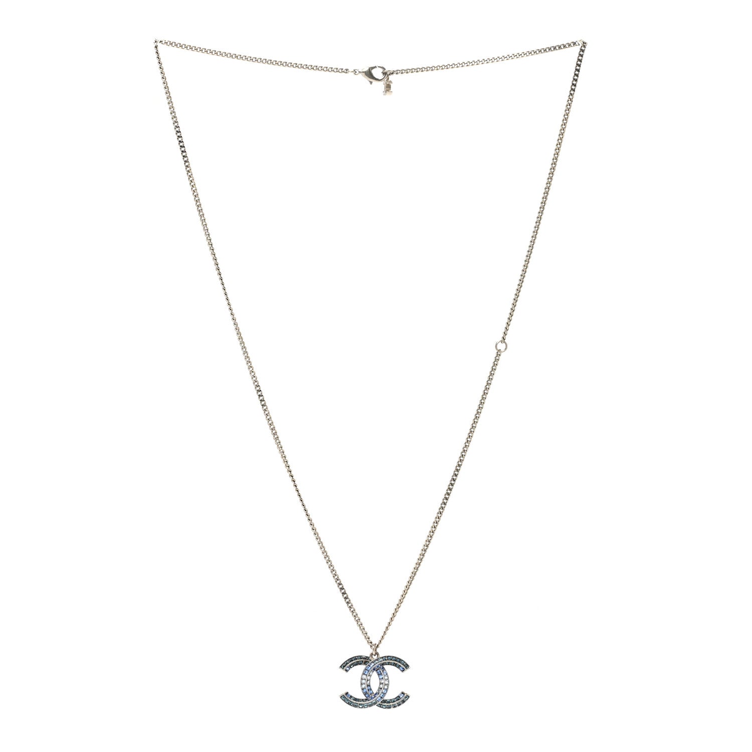 Chanel Crystal Baguette CC Necklace Blue 3 of 4