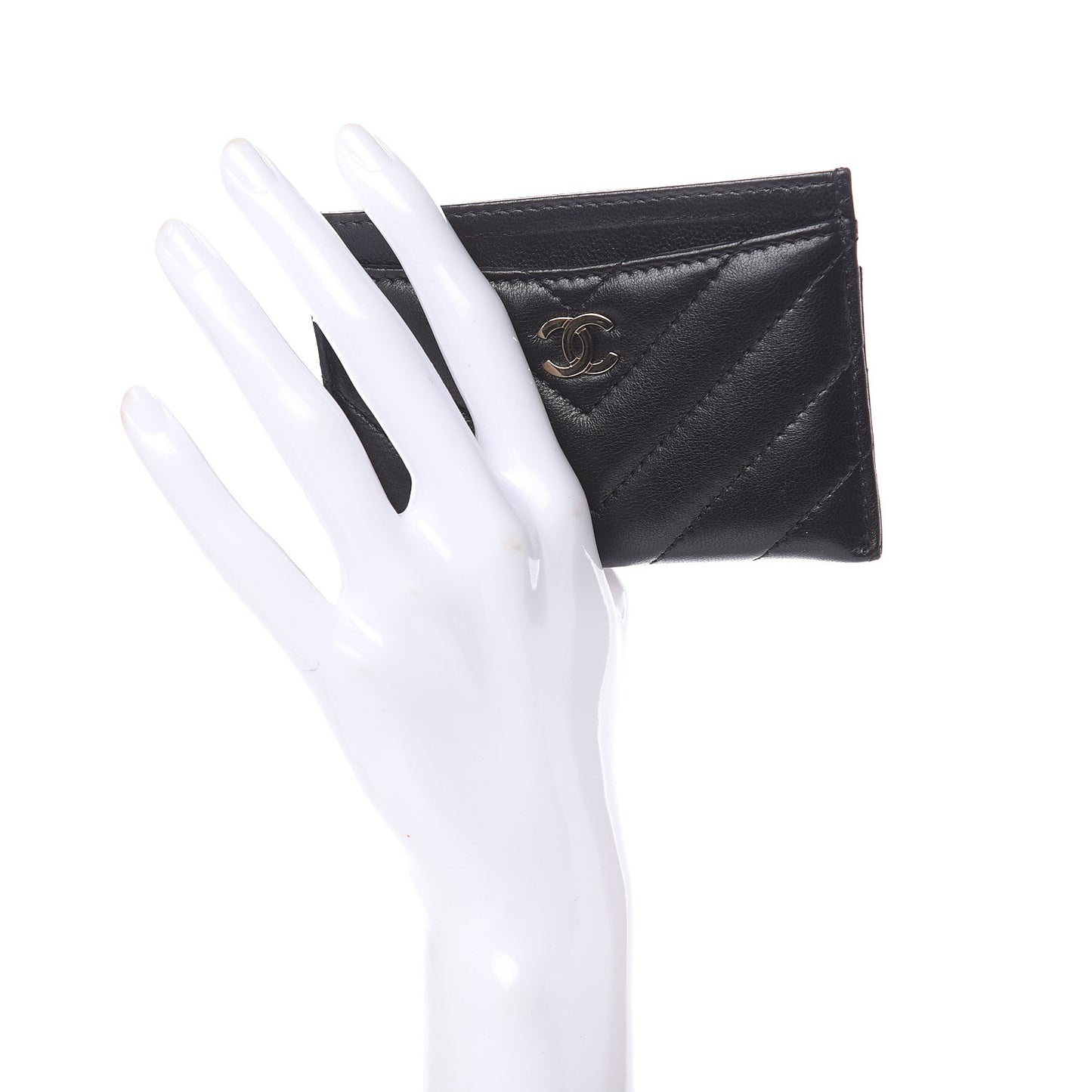 Lambskin Chevron Quilted Card Holder Black