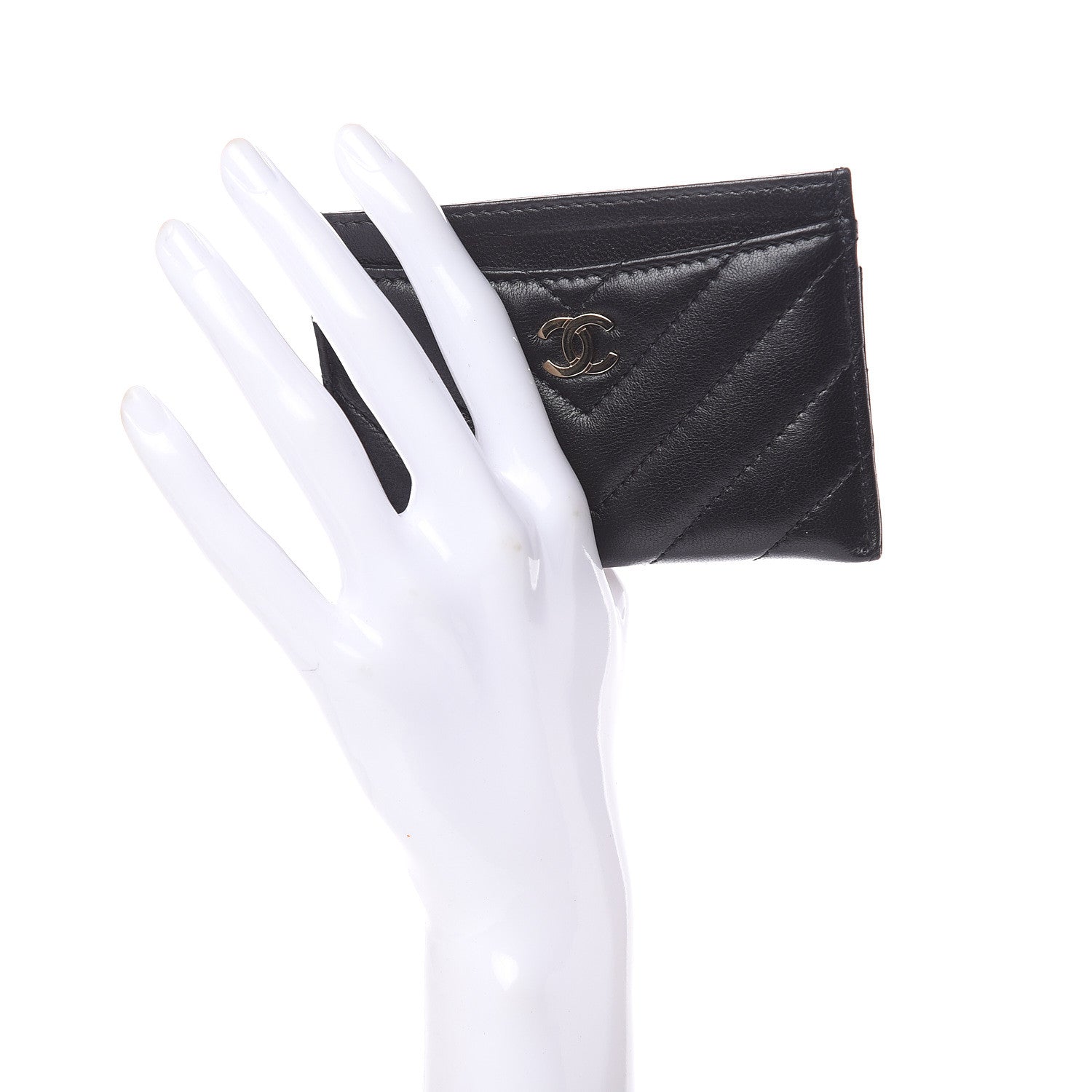 Chanel Lambskin Chevron Quilted Card Holder Black 2 of 10