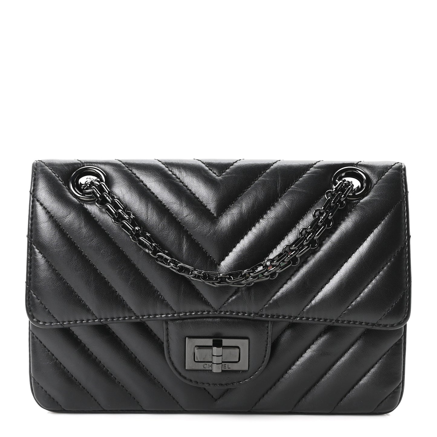 Aged Calfskin Chevron Quilted 2.55 Reissue Mini Flap So Black