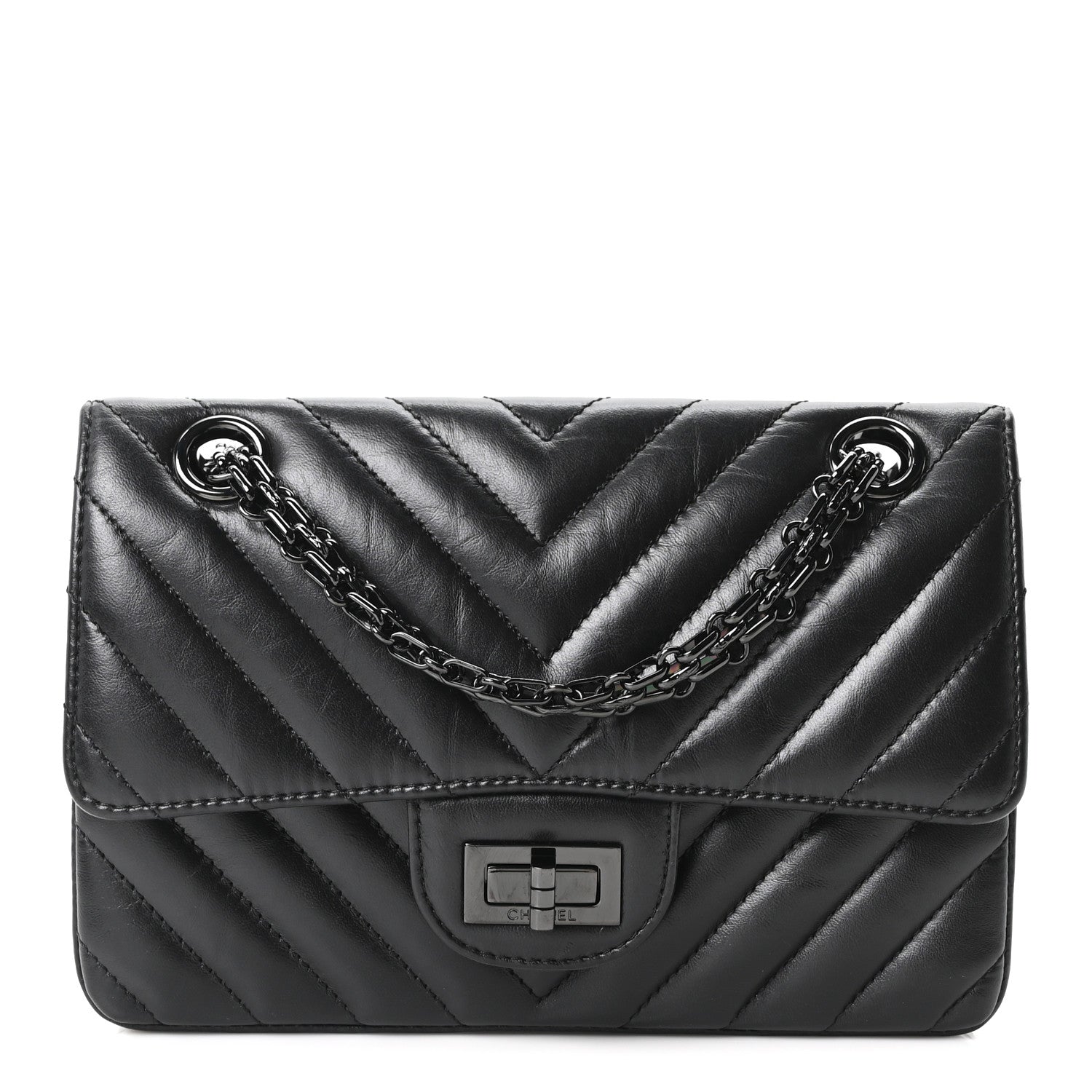 Chanel Aged Calfskin Chevron Quilted 2.55 Reissue Mini Flap So Black 1 of 11