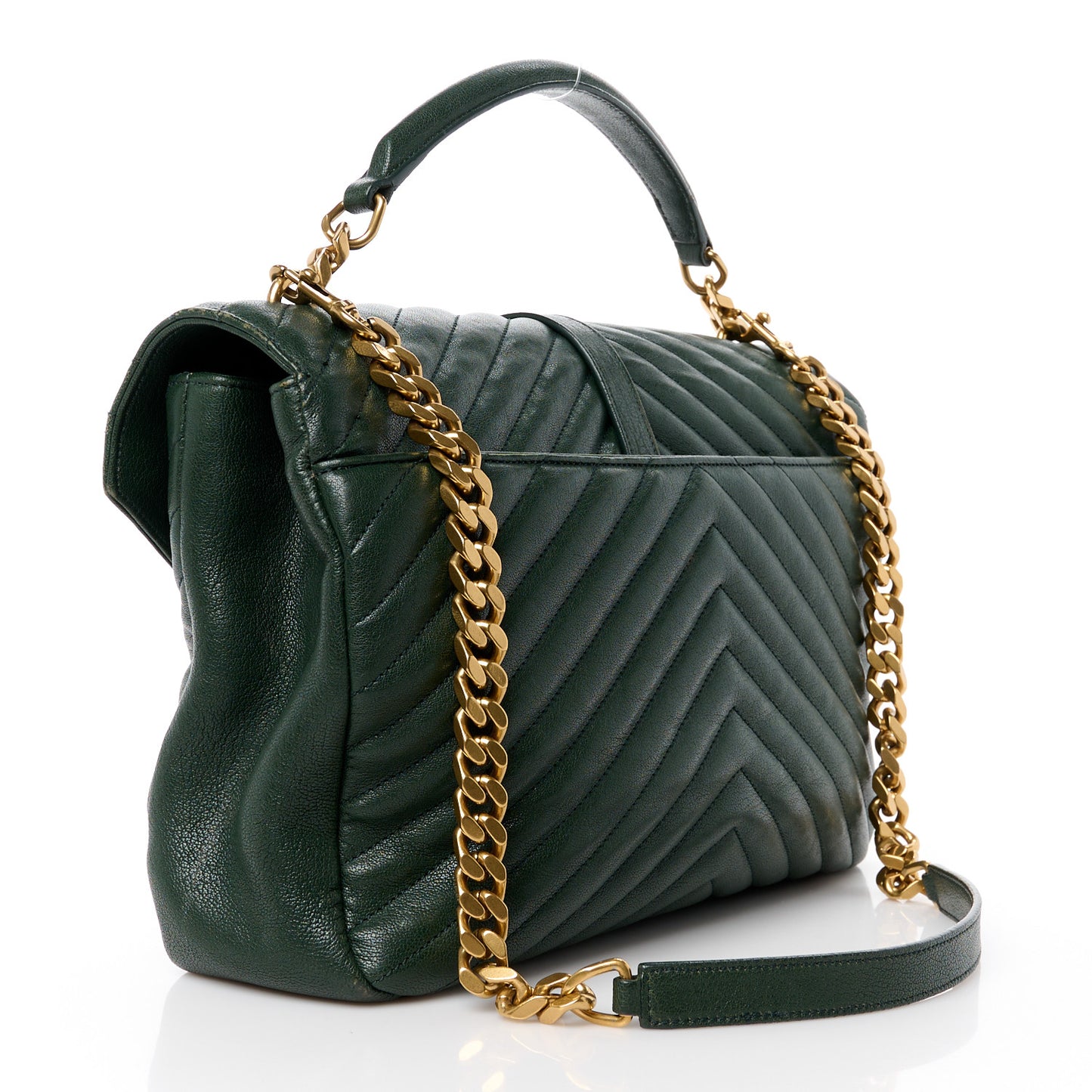 Sheepskin Matelasse Chevron Monogram Large College Satchel Dark Green