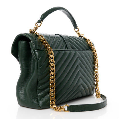 Saint Laurent Sheepskin Matelasse Chevron Monogram Large College Satchel Dark Green 3 of 15
