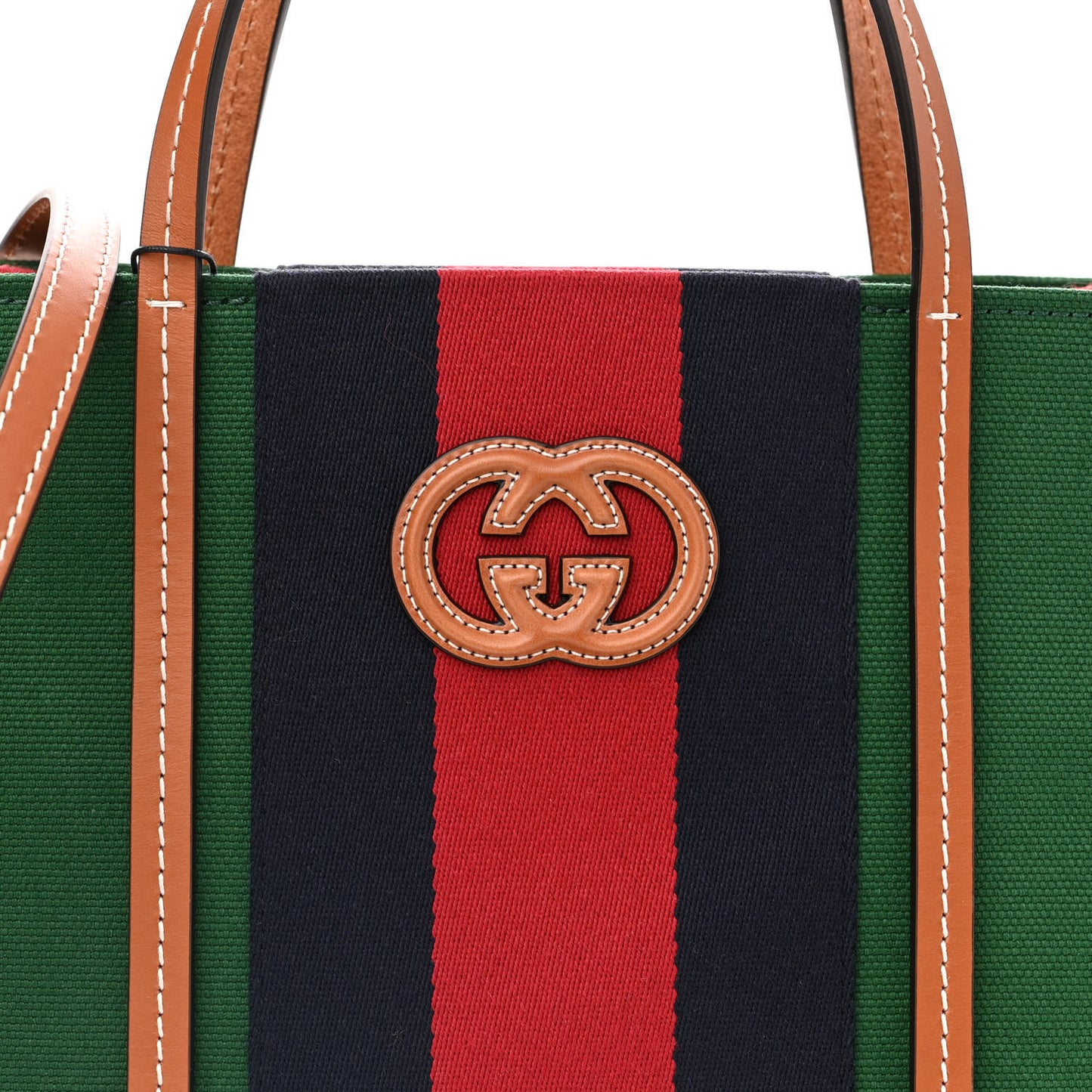 Canvas Calfskin Web Interlocking G Tote Bag Green