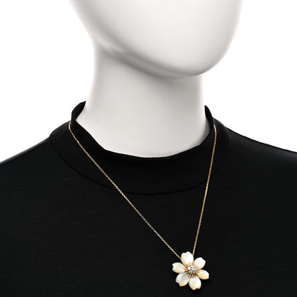 Van Cleef & Arpels 18K Yellow Gold Diamond Mother of Pearl Small Rose De Noel Clip Pendant Necklace 2 of 6