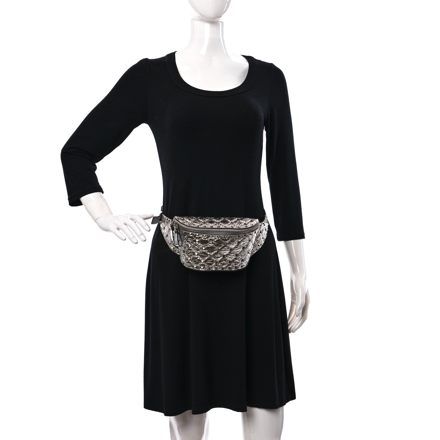 Valentino Garavani Metallic Craquele Nappa Rockstud Spike Belt Bag 105 42 Silver 2 of 12