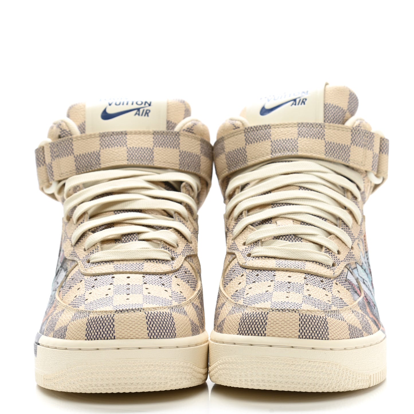 X NIKE Damier Azur Mens Air Force 1 High Top Sneakers 7.5 White