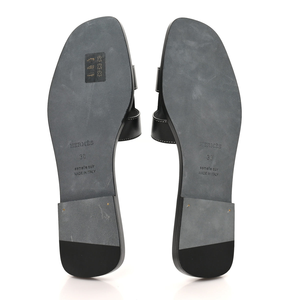 Hermes Box Calfskin Oran Sandals 38 Black 6 of 10