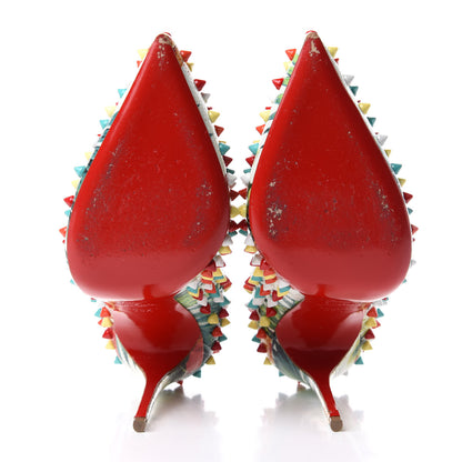 Christian Louboutin Crackled Calfskin Hawaiian Print Follies Spikes 120 Pumps 38.5 White Multi 6 of 10