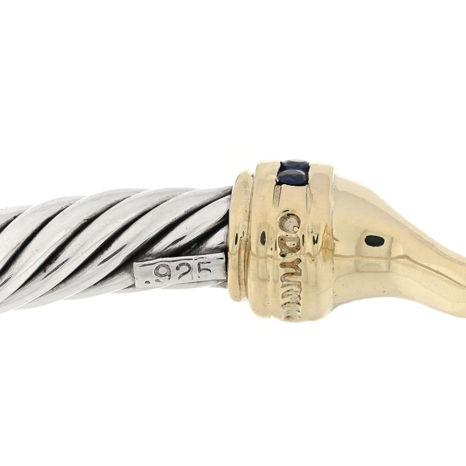 David Yurman Sterling Silver 14K Yellow Gold Sapphire 5mm Cable Buckle Bracelet 3 of 3