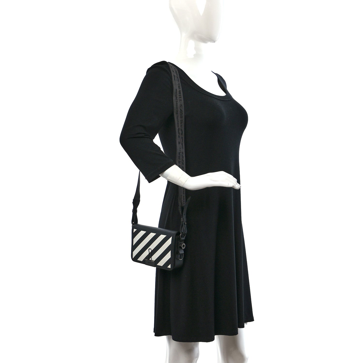 Off-White Saffiano Striped Mini Diag Binder Clip Bag Black White 2 of 8