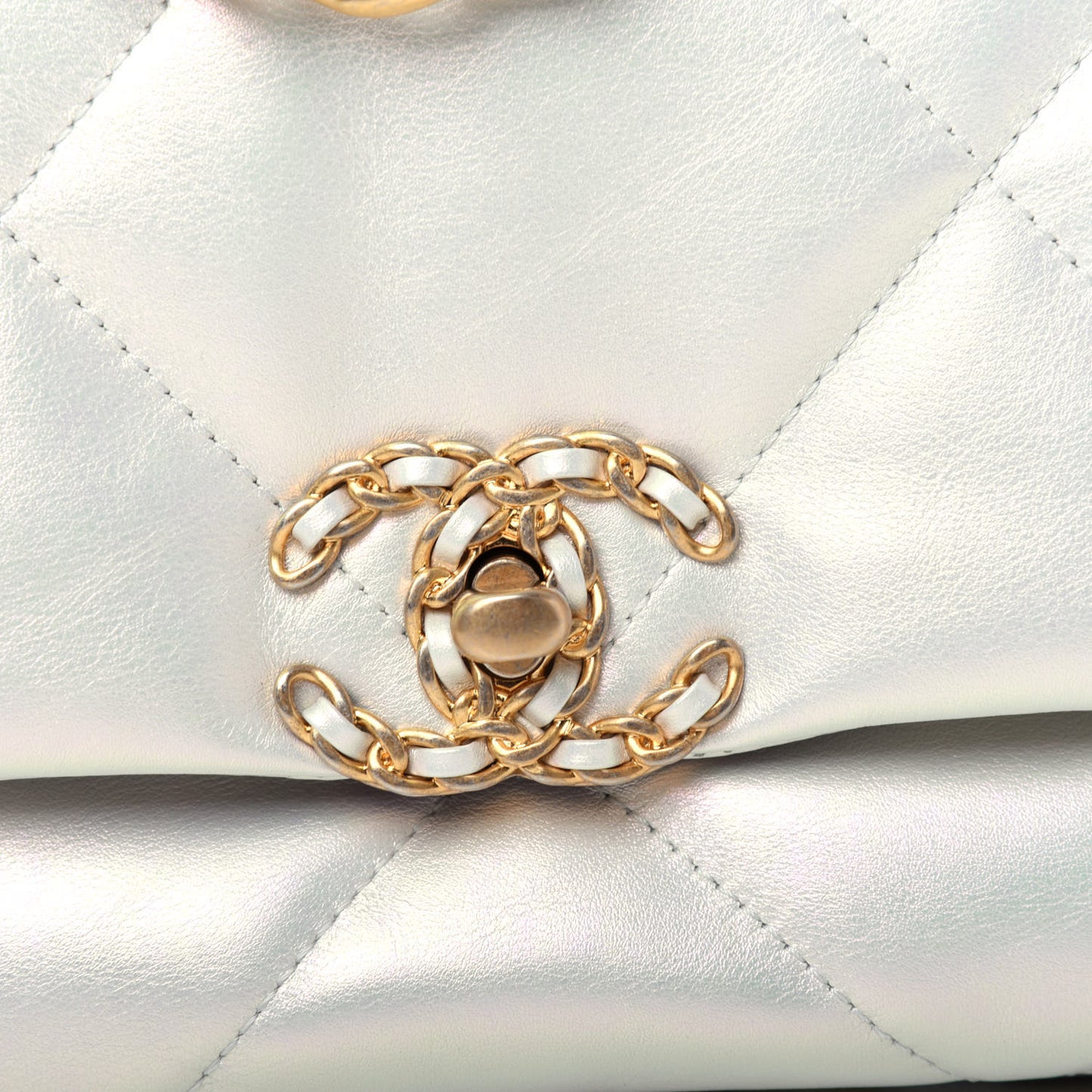 Iridescent Calfskin Quilted Medium Chanel 19 Flap White