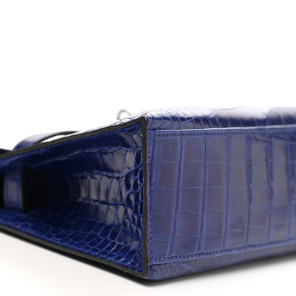 Hermes Shiny Alligator Kelly Pochette Bleu Electrique 7 of 16