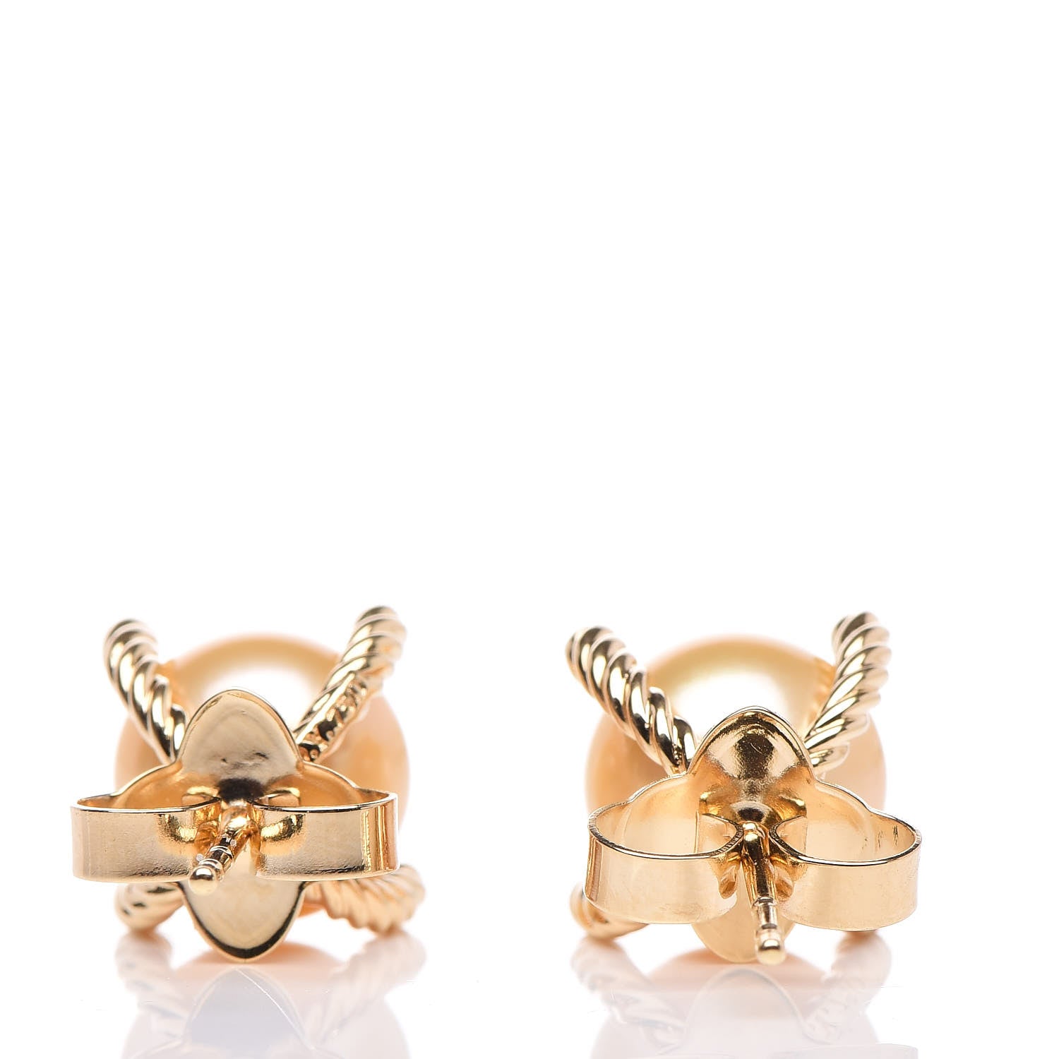 David Yurman 18K Yellow Gold Diamond Pearl 9mm South Sea Golden Pearl Earrings 3 of 4