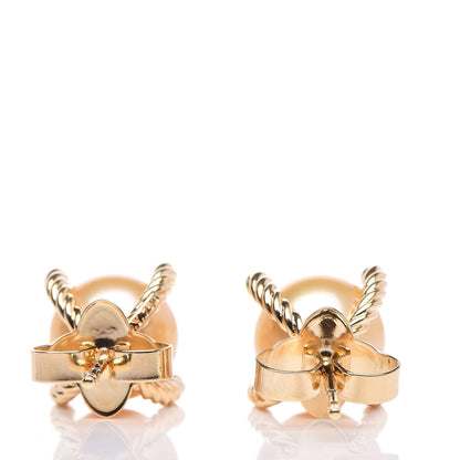 David Yurman 18K Yellow Gold Diamond Pearl 9mm South Sea Golden Pearl Earrings 3 of 4