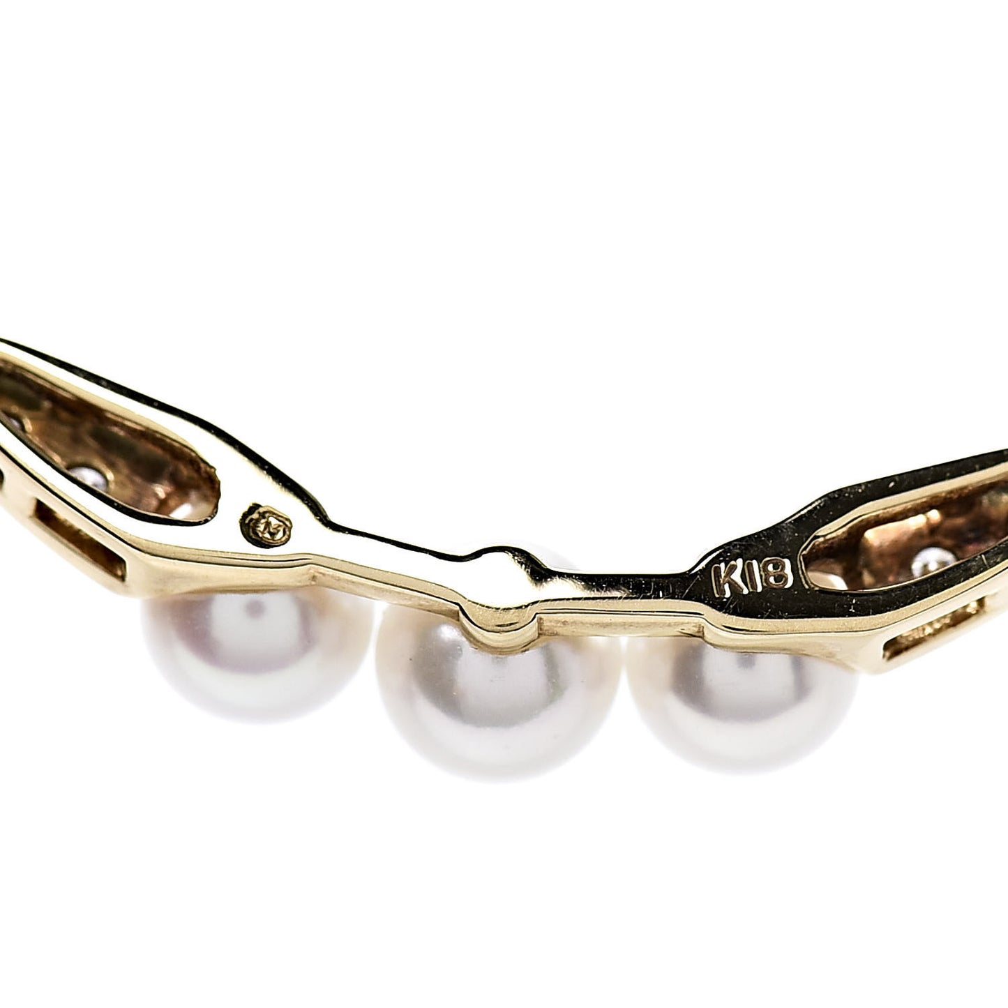 18K Yellow Gold Diamond Akoya Pearl 5mm Bar Pendant Necklace