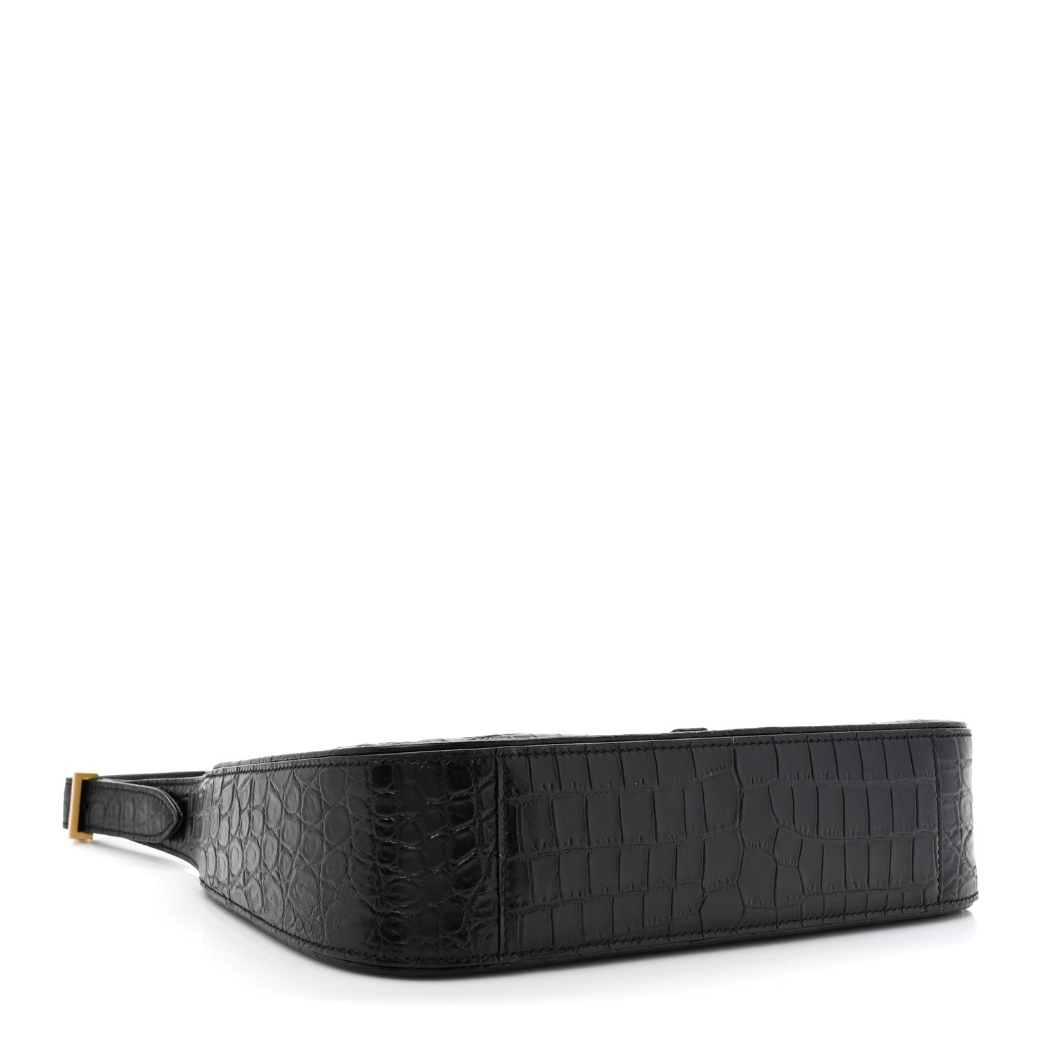 Saint Laurent Calfskin Crocodile Embossed Le 5 A 7 Hobo Black 4 of 10