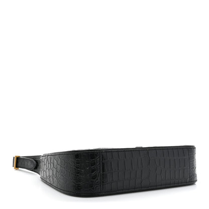 Saint Laurent Calfskin Crocodile Embossed Le 5 A 7 Hobo Black 4 of 10