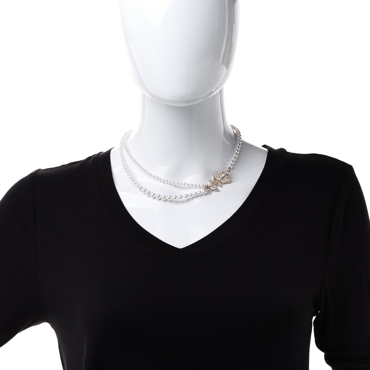 Pearl Crystal CC Crown Multi Strand Necklace Gold