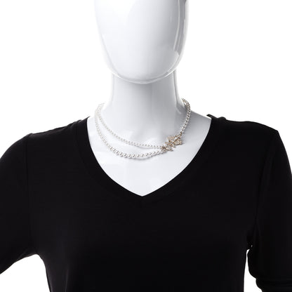 Chanel Pearl Crystal CC Crown Multi Strand Necklace Gold 2 of 6