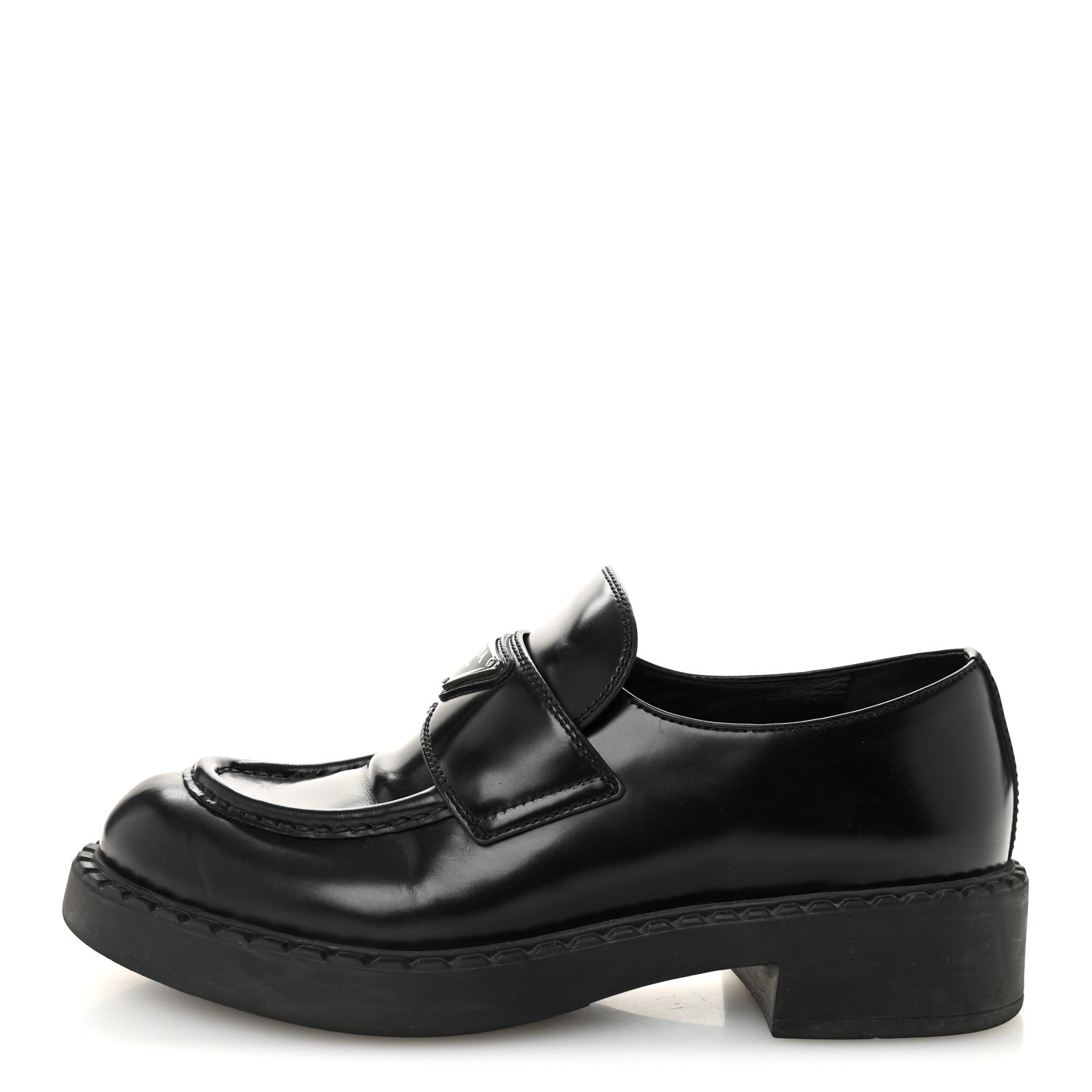 Prada Spazzolato Metal Triangle Logo 40mm Loafers 39 Black 1 of 9