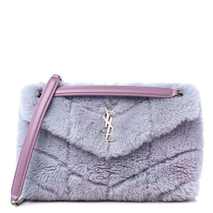 Saint Laurent Merino Shearling Lambskin Quilted Small Loulou Puffer Monogram Chain Satchel Lila 1 of 11