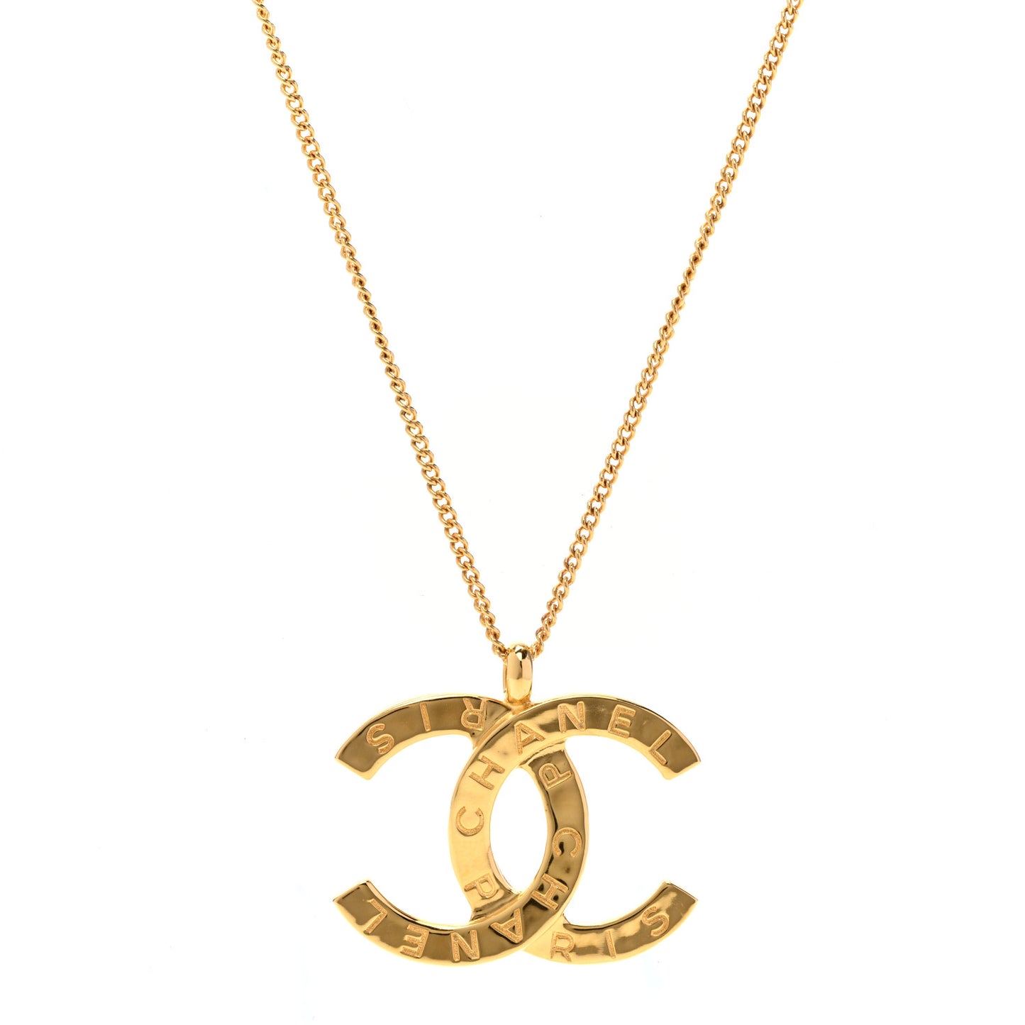 Metal CC Paris Button Necklace Gold