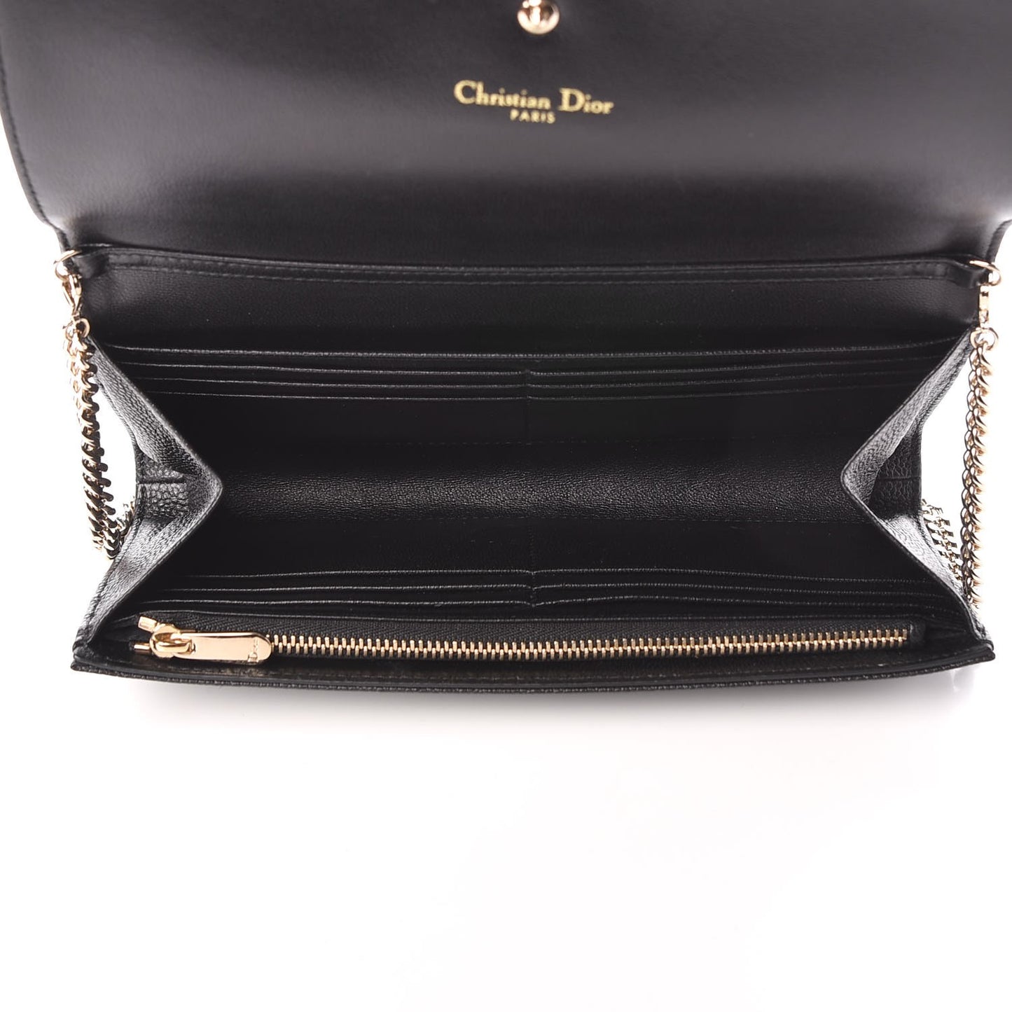Grained Calfskin Diorama Croisiere Chain Wallet Black