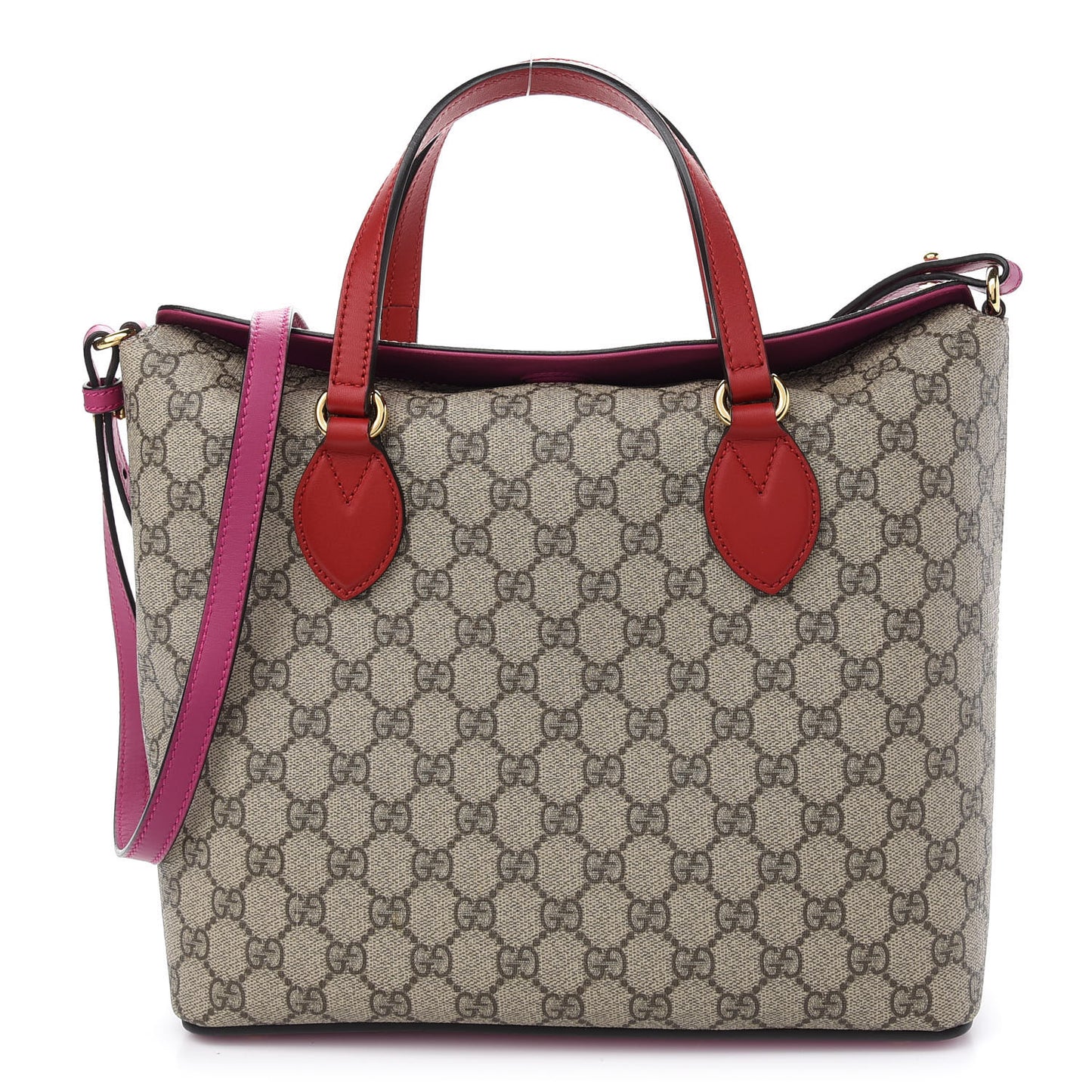 GG Supreme Monogram Linea A Foldover Tote Beige Hibiscus Red New Rosette