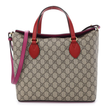 Gucci GG Supreme Monogram Linea A Foldover Tote Beige Hibiscus Red New Rosette 1 of 10