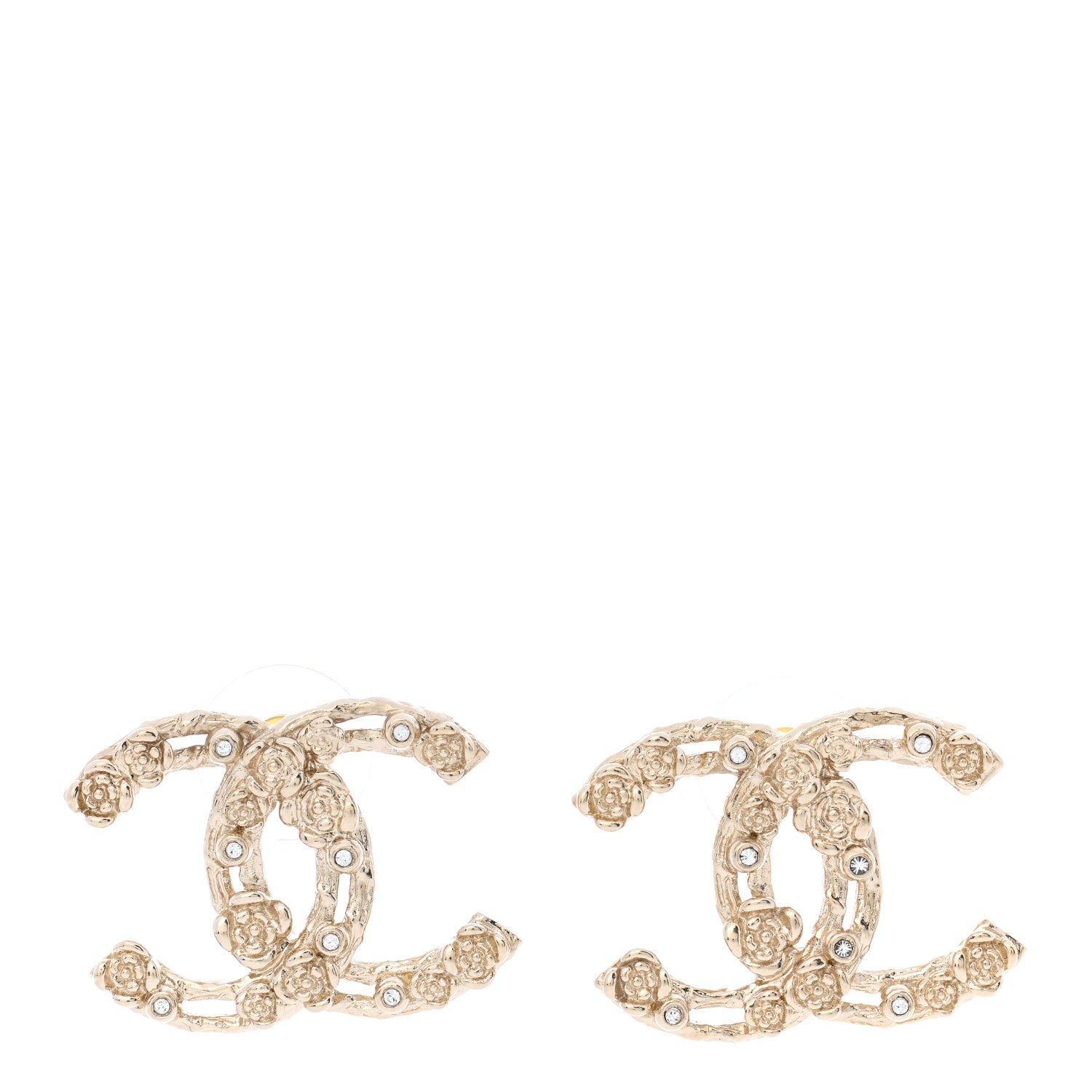 Chanel Crystal CC Camellia Earrings Gold 1 of 5