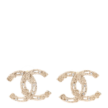 Chanel Crystal CC Camellia Earrings Gold 1 of 5